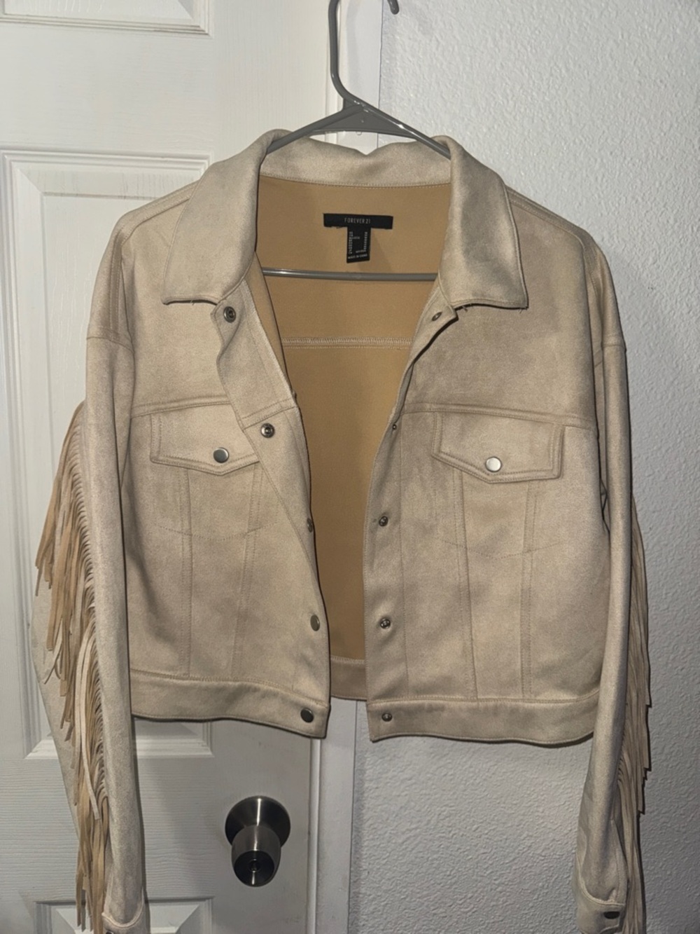 Forever 21 Light Beige Faux Suede Fringe Jacket
